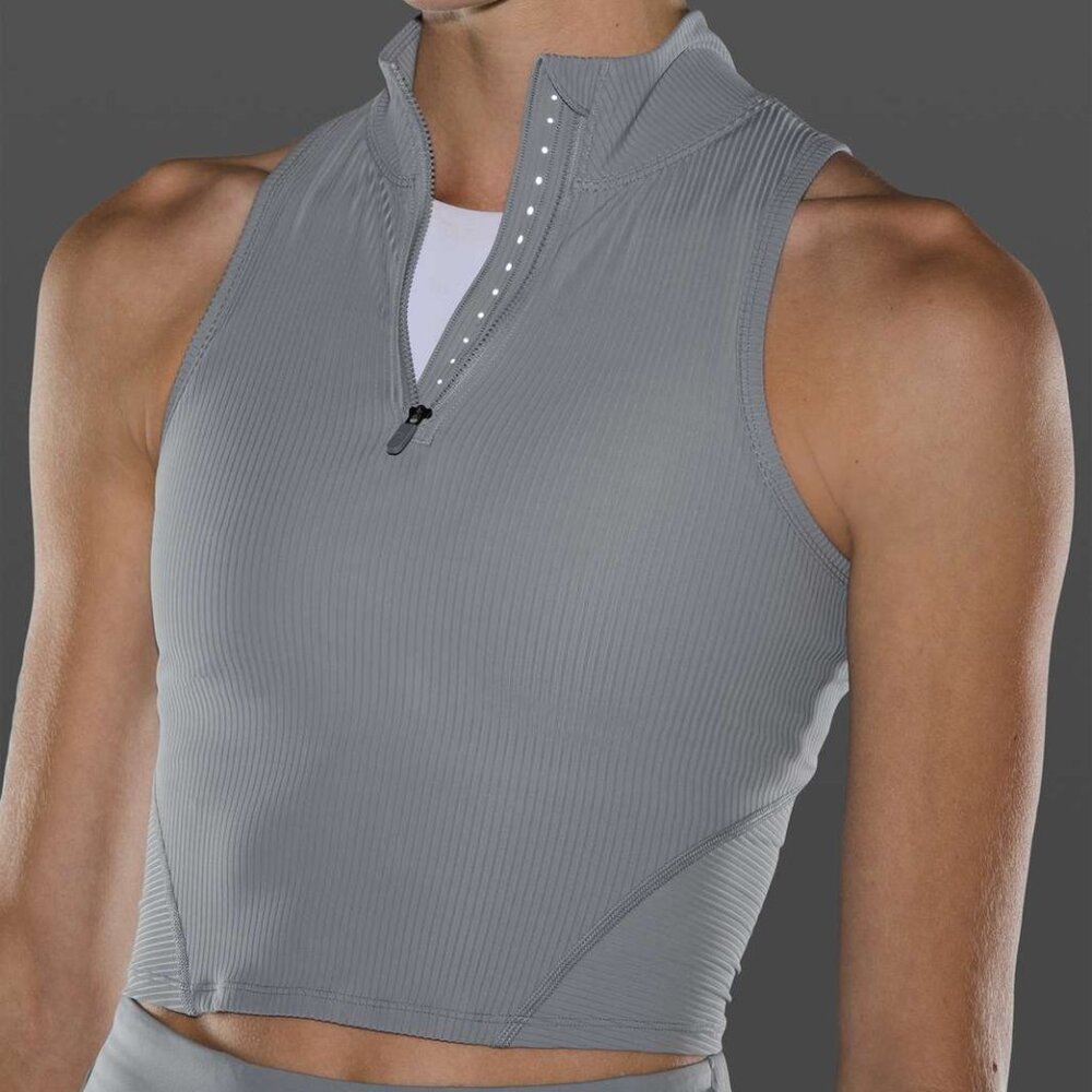 Lululemon Rib Zip-Front Cropped Run Tank Top in Rhino Grey, XS